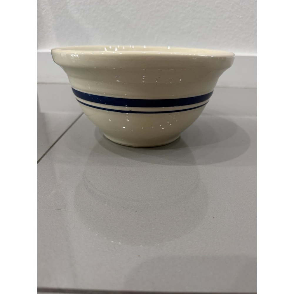 Roseville Ohio 8" Blue Double Stripe Friendship Pottery Mixing Bowl 8 Quart